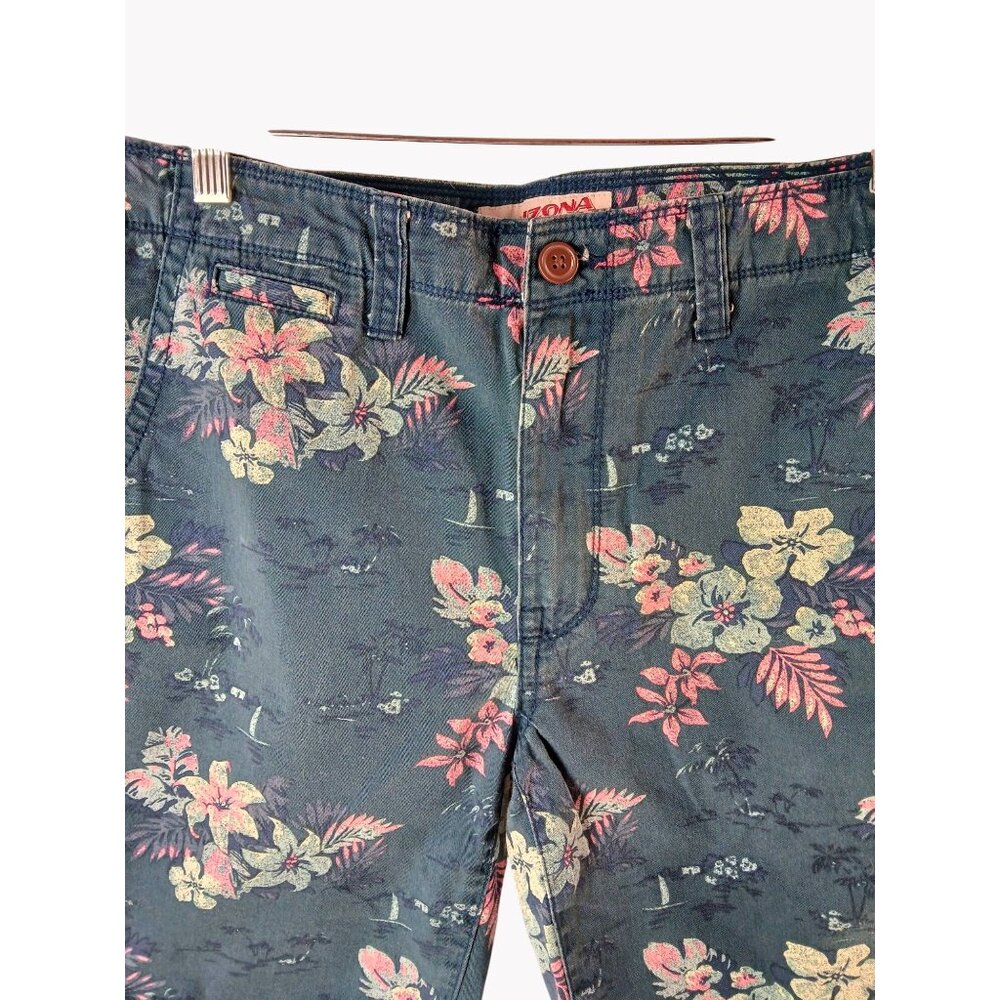 Mens Arizona Floral Print Cotton Flat Front Casual Shorts Size 32 Tropical - Picture 2 of 11